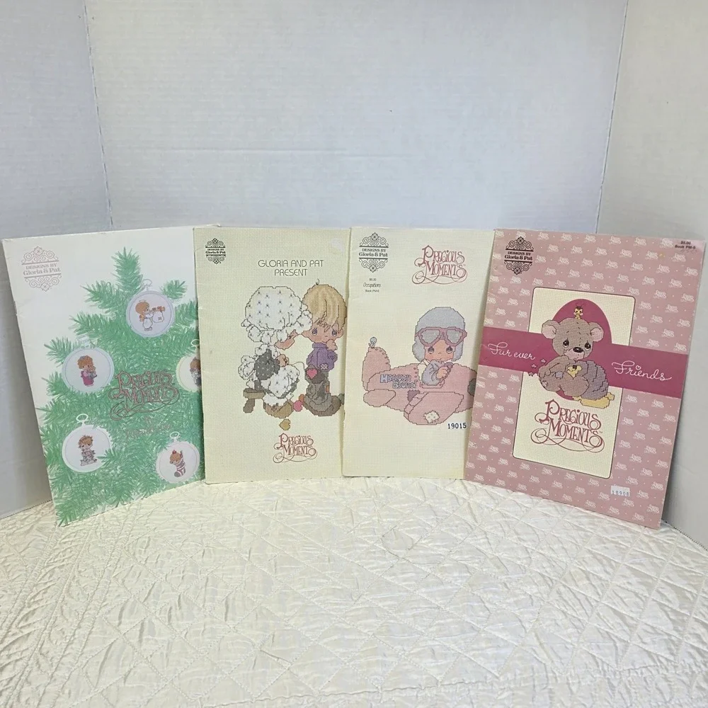 Lot Of 4 Vintage Precious Moments Cross Stitch Pattern Books Gloria & Pat 1980s
